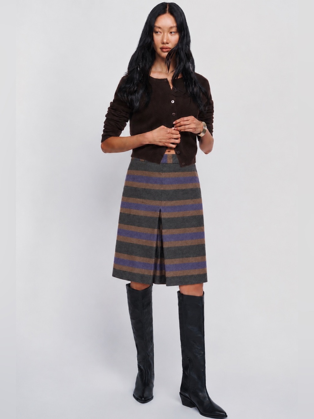 Boden Striped Cotton Skirt Gray Blue Purple Size 8💜🖤